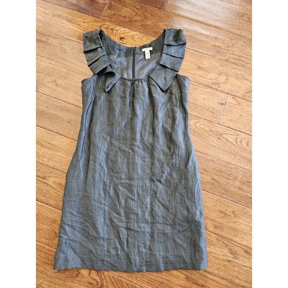 J. Crew Ruffled Linen Blend Shift Dress Women's Size 6 Gray Pockets - Picture 8 of 10